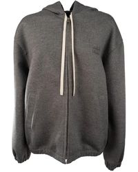 Miu Miu - Logo-Patch Drawstring Hoodie - Lyst