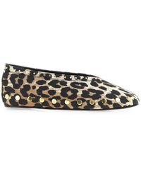 Ganni - Leopard-Print Stud-Embellished Ballet Flats - Lyst