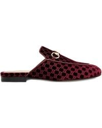 Gucci - Horsebit Gg Pattern Velvet Mules - Lyst
