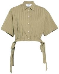 MSGM - Cropped Seersucker Blouse - Lyst