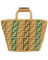 Fendi - Tote Bag Aus Geflochtenem Raffiabast Mit Ff - Lyst