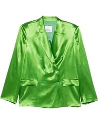 Erika Cavallini Semi Couture - Double-Breasted Satin-Finish Blazer - Lyst