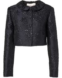 Carolina Herrera - Floral-Jacquard Cropped Jacket - Lyst