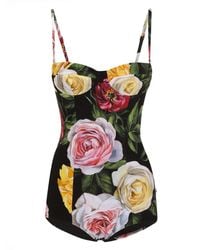 Dolce & Gabbana - Floral One-Piece Swimsuit With Sweetheart Ne - Lyst