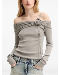 Miss Sixty - Rose-Embellished Off-Shoulder Knit Top - Lyst