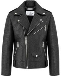 Philipp Plein - Weaved Leather Biker Jacket - Lyst