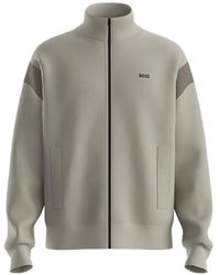 BOSS - Zippered Cotton-Blend Sweatshirt With Contrast Inserts - Lyst