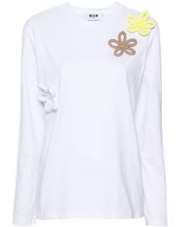 MSGM - Floral-appliqué Cotton T-shirt - Lyst