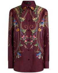 Etro - Silk Shirt With Placed Floral Paisley Print - Lyst