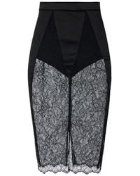 Elisabetta Franchi - Lace-Panelled Satin-Finish Midi Pencil Skirt - Lyst