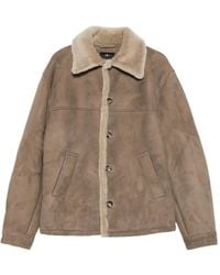 7 For All Mankind - Shearling-Collar Suede Coat - Lyst