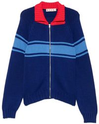 Marni - Striped Zip-Up Cotton Sweater - Lyst