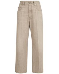 Brunello Cucinelli - Prince Of Wales Denim Contemporary Square Trousers With Monili - Lyst