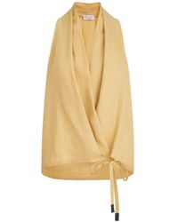 Brunello Cucinelli - Linnen Vest Met Monili En Wikkeleffect - Lyst