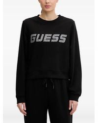 Guess - Rhinestone-Embellished Cropped Sweatshirt - Lyst