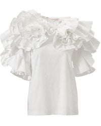 Carolina Herrera - Draped Floral Ruffled Top - Lyst