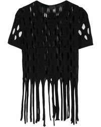 Pinko - Perforated Viscose Top With Fringes - Lyst