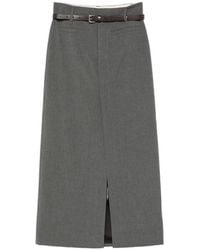 ELEH - Pinstripe Belted Midi Skirt - Lyst