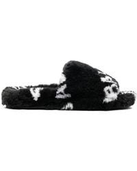 Balenciaga - Furry Logo-print Slides - Lyst