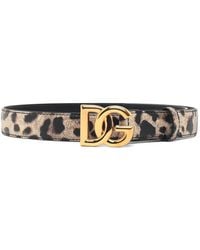Dolce & Gabbana - Leopard-Print Logo-Plaque Leather Belt - Lyst