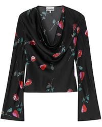 Ganni - Printed Satin Blouse - Lyst