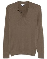 Sunspel - Ribbed-Knit Long-Sleeve Polo Shirt - Lyst