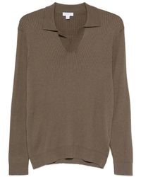 Sunspel - Ribbed-Knit Long-Sleeve Polo Shirt - Lyst