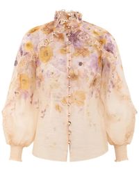 Zimmermann - Memento Blouse Met Bloemenprint En Ruches - Lyst