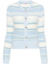 Ganni - V-Neck Striped Cardigan - Lyst