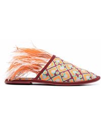 La DoubleJ - Boudoir Feather-Trim Slippers - Lyst