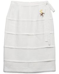 Prada - Embroidered Linen Skirt - Lyst