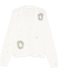 Area - Crystal-Embellished Distressed-Effect Cardigan - Lyst