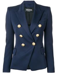 Balmain Double Breasted Wool Blazer - Blue