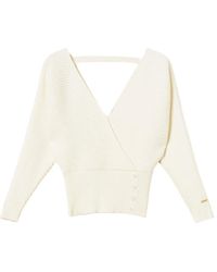Twinset - Ribgebreide Trui Met Gekruiste Voorkant - Lyst
