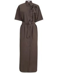 Brunello Cucinelli - Short-Sleeves Midi Dress - Lyst