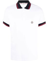 Moncler Logo Embroidered Polo Shirt in White for Men | Lyst