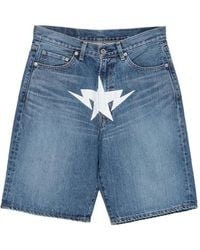 A Bathing Ape - Star-Print Denim Shorts - Lyst
