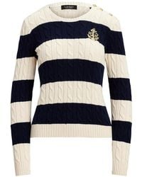 Ralph Lauren - Gestreifter Pullover Mit Zopfmuster - Lyst