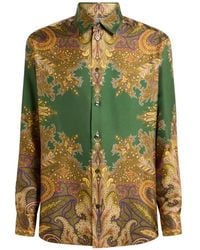 Etro - Silk Twill Shirt With Placed Paisley Pochette Print - Lyst