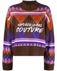 Versace Jeans Couture - Argyle-Knit Logo-Embroidered Jumper - Lyst