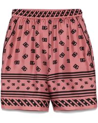 Dolce & Gabbana - Silk Shorts With Logo Print - Lyst