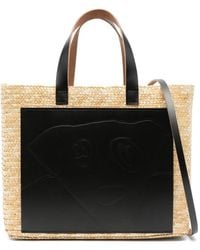 Plan C - Leather-Panelled Straw Tote Bag - Lyst