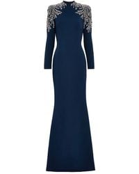 Jenny Packham - Maxi-Jurk Met Verfraaide Schouders En Hoge Hals - Lyst