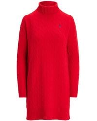 Polo Ralph Lauren - Cable-Knit Roll-Neck Mini Dress - Lyst
