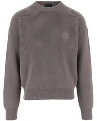 Giorgio Armani - Logo-Embroidered Ribbed-Knit Sweater - Lyst