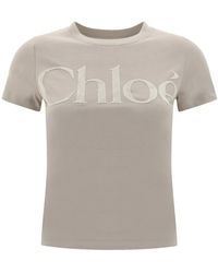 Chloé - T-Shirt mit geflocktem Logo - Lyst