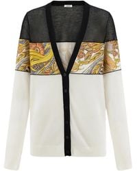 Ferragamo - V-Neck Cardigan With Silk Inserts - Lyst
