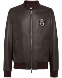 Billionaire - Logo-Patch Leather Bomber Jacket - Lyst