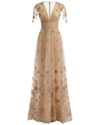 Gemy Maalouf - Embroidered V-Neck Tulle Gown Dress - Lyst