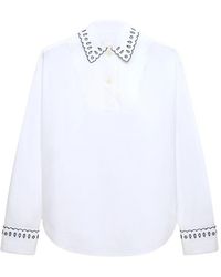 Marni - Poplin Half-Button Shirt With Broderie Anglaise - Lyst